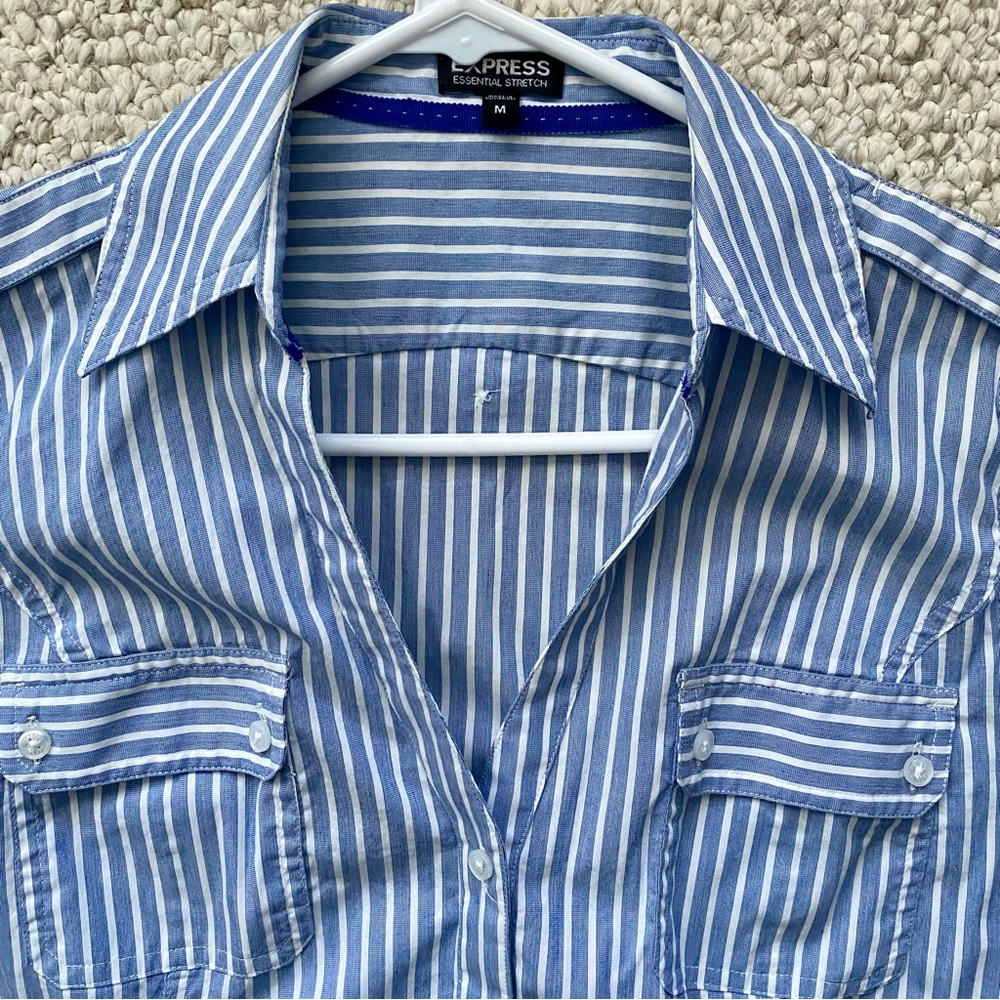 Express blue & white stripe button up - Picture 2 of 4